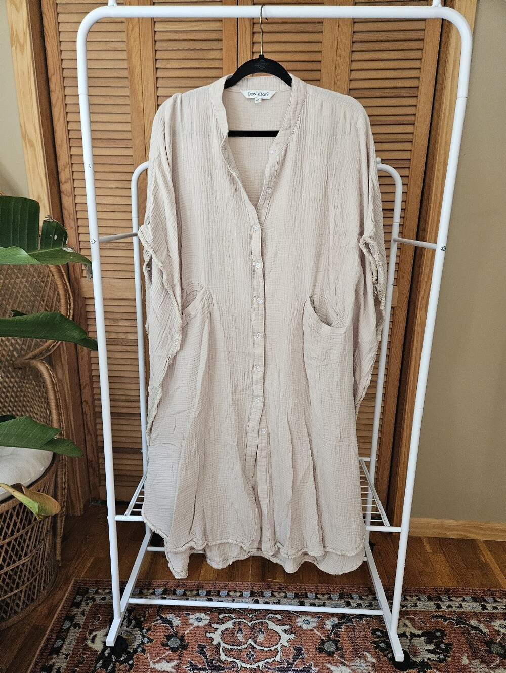 Boho Breezy Vacation Cream Shirt Dress